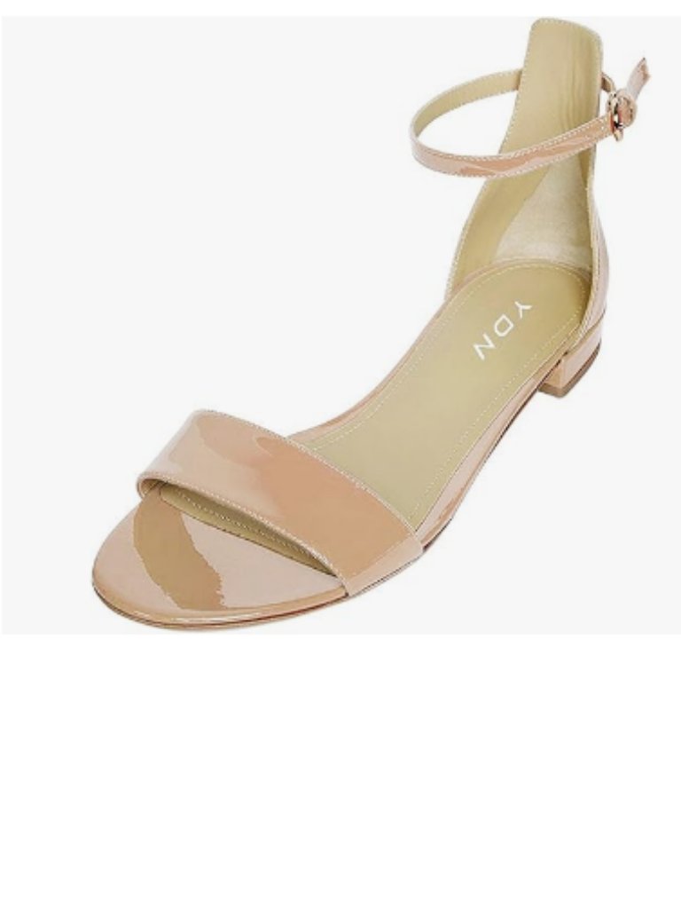 Ydn Nude Block Low Heel Open Toe Ankle Strap Patent Comfortable Walking Sandals